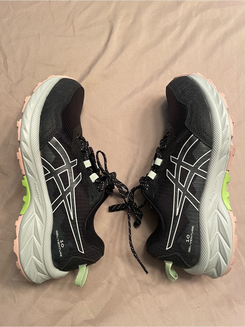 ASICS Gel-Venture 10 Women’s 6 Black Running Shoes with Pink & Lime Accents